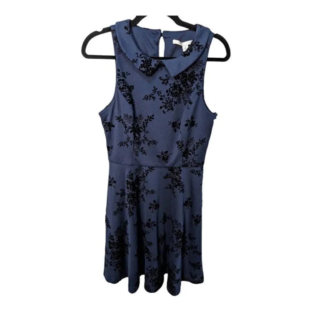 LC Lauren Conrad Navy/Black Velvet Floral Dress Women's Size 8